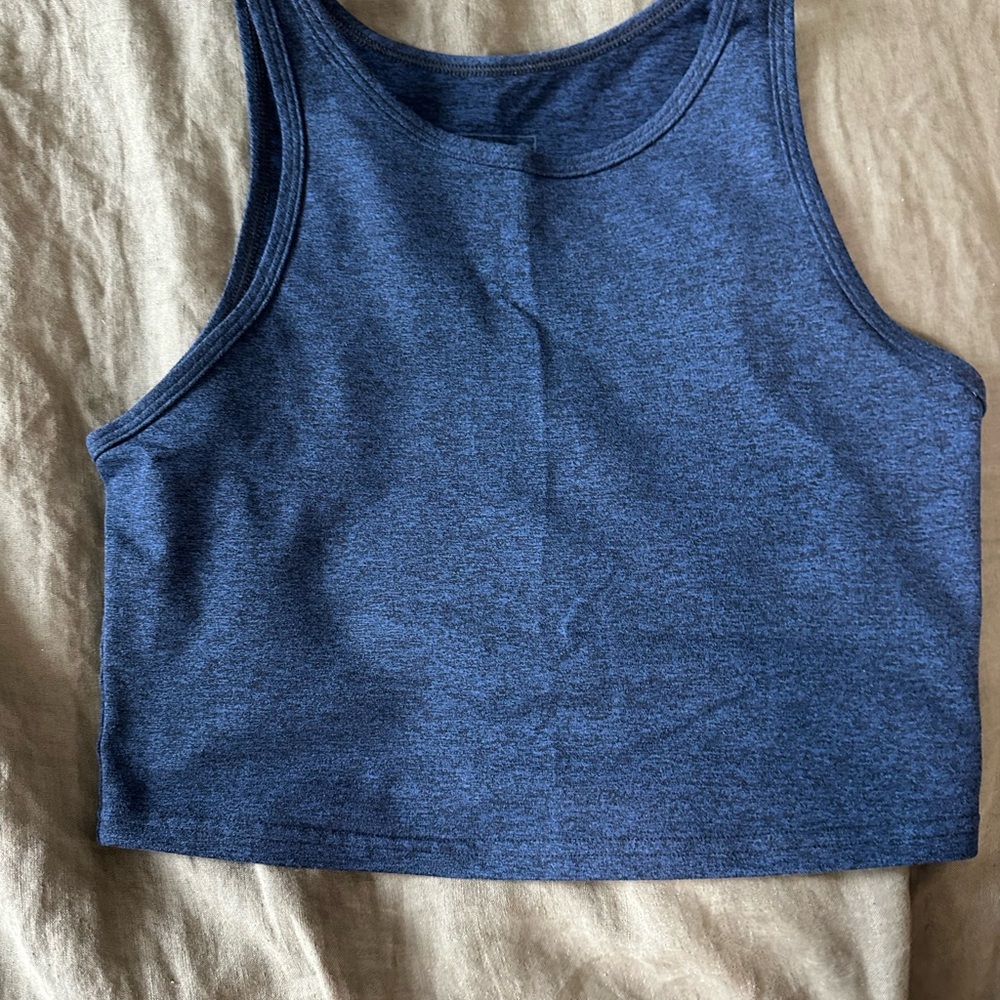 Fleo Heather Blue High Neck Cropped Tank Top